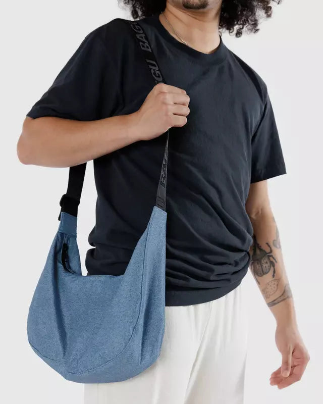 Medium Nylon Crescent Bag | Digital Denim