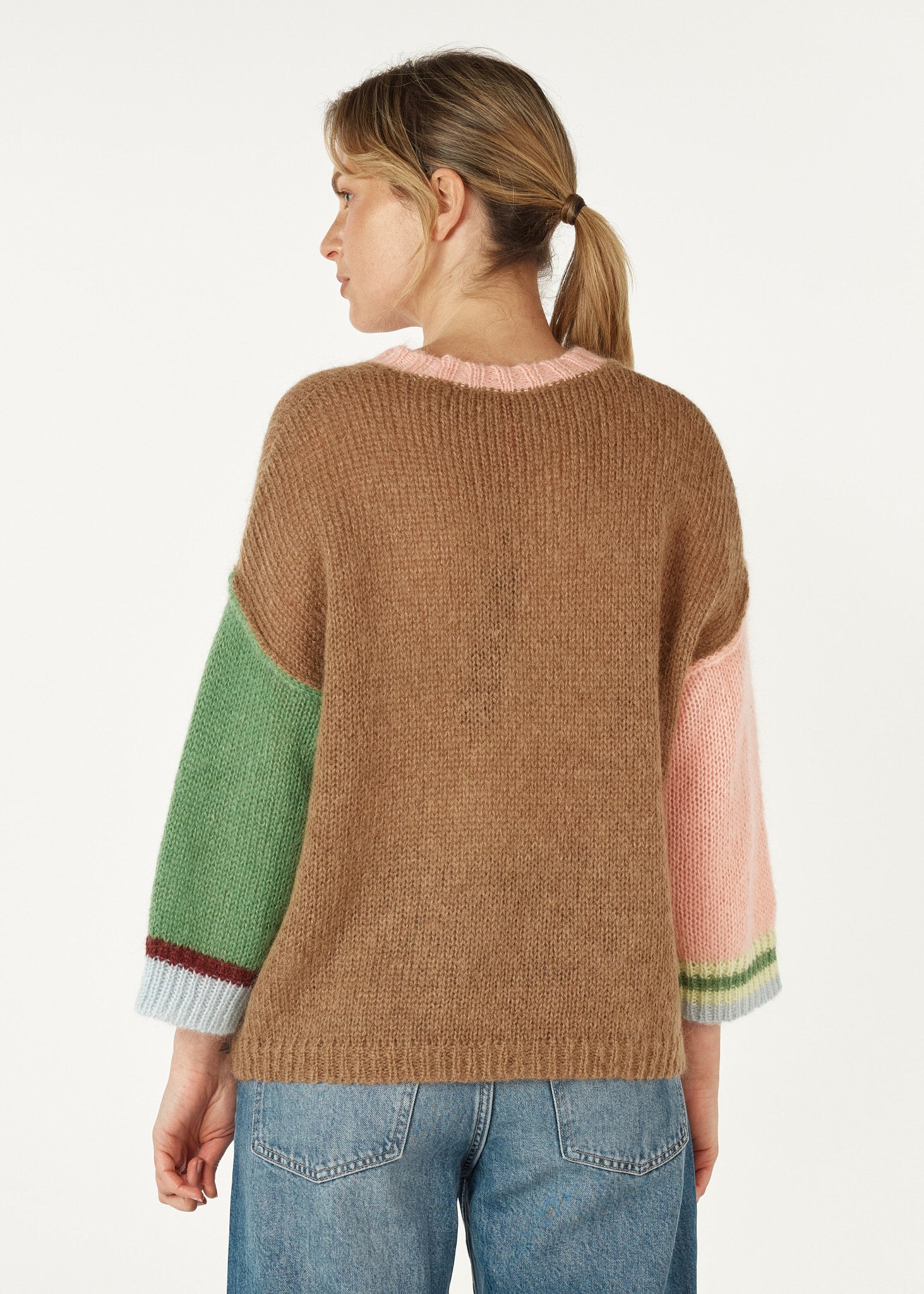 Mohair Colour Block Jumper | Caramel