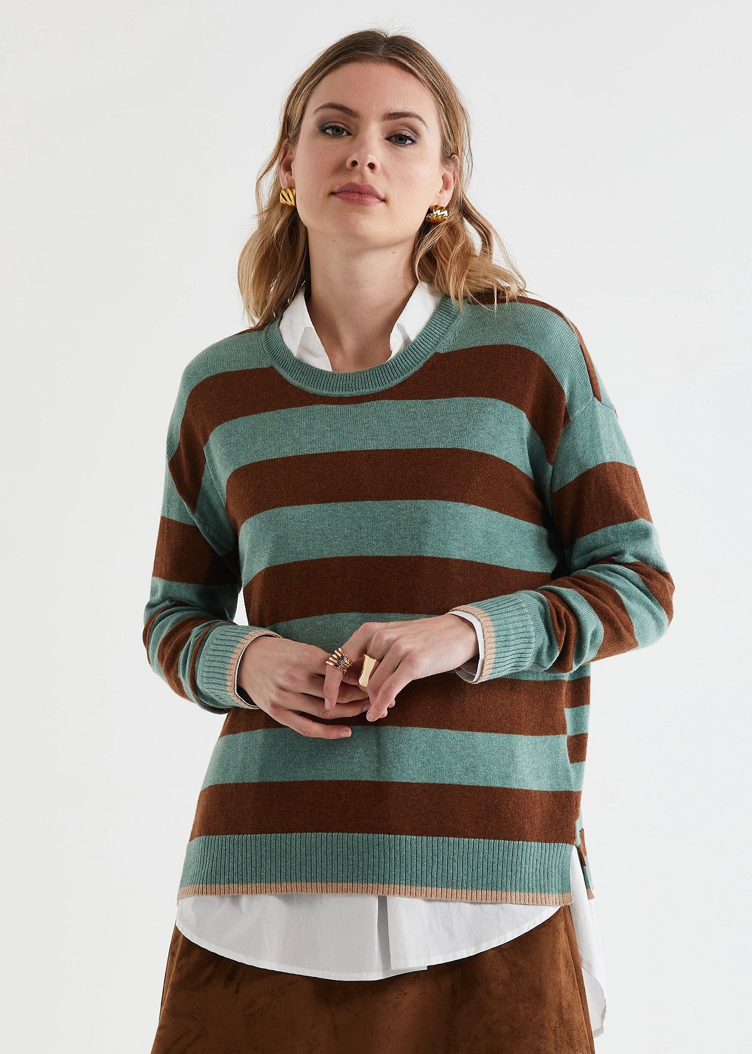 Block Stripe Crew | Moss